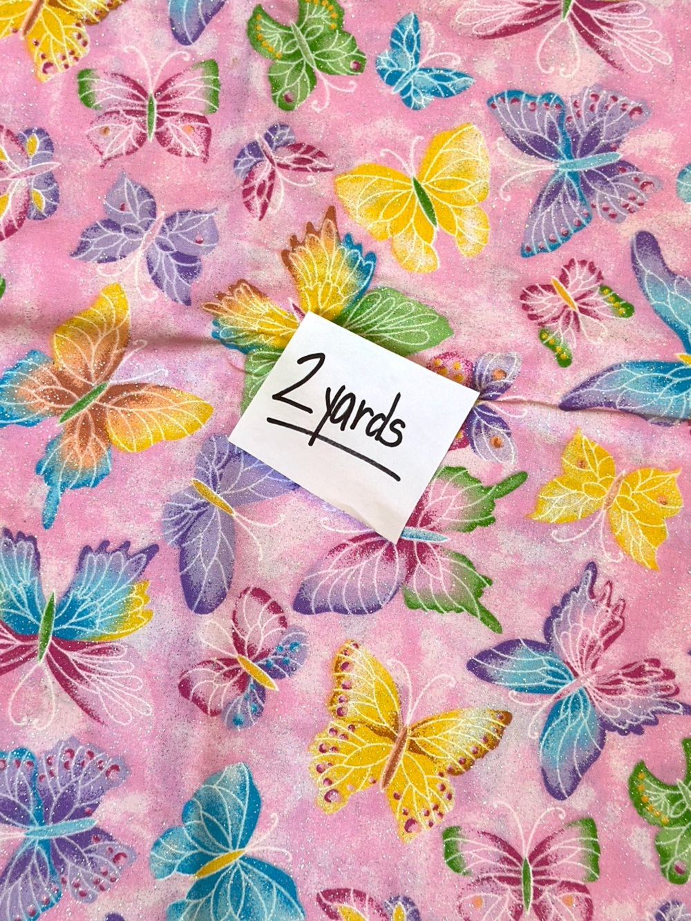 2 Yards Fabric Glitter Pink - Colorful Butterflies Rainbow Purple READ DESCRIP